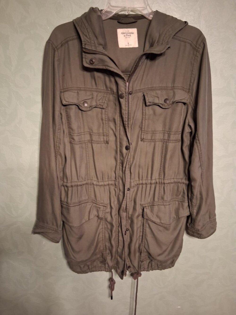 Abercrombie & Fitch M Utility Outerwear Olive Green Jacket Light Weight Hood